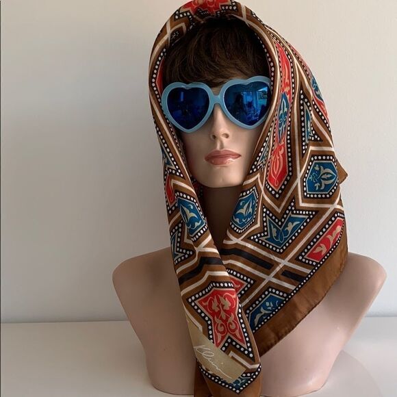 Vtg Anne Klein brown red blue Mandela design scarf - Picture 7 of 8